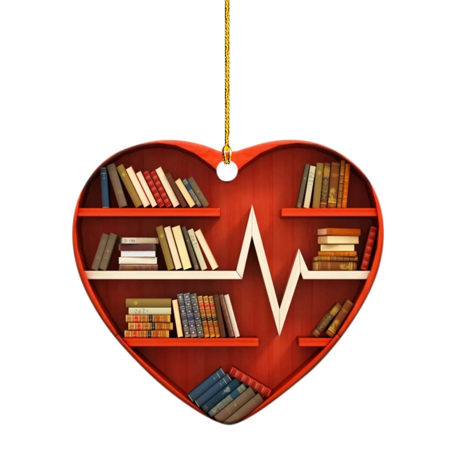 Book Lovers Heart Shaped Bookshelf Pendant Acrylic Craft Crystals Hanging Room Ornament Christmas Beard Decorations Car decor