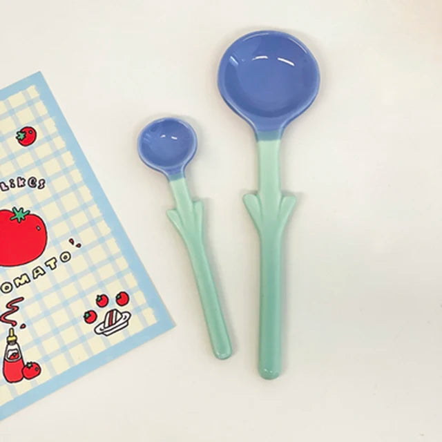 Kawaii Ceramic Flower Spoon Tulip Shaped Cute Milk Ice Cream Dessert Soup Spoon With Long Handle Kitchen Tableware Accessories