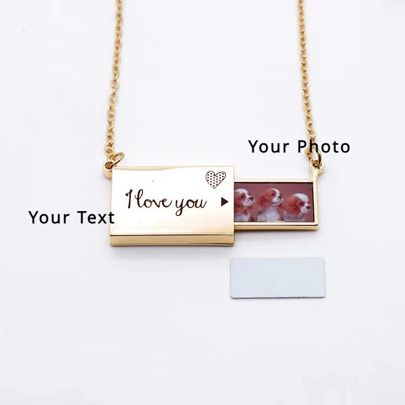 Personalized Stainless Steel Photo Necklace Custom Engrave Love You Color Photo Pendant Jewelry 2014 Couple Gift Valentines Gift