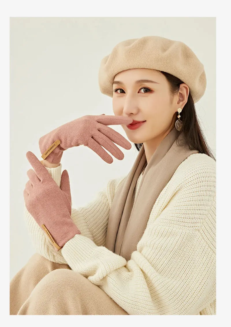 Women Autumn Winter Keep Warm Touch Screen Thin Cashmere Gloves Cycling Drive Fashion Elegant Letter Mark Windproof