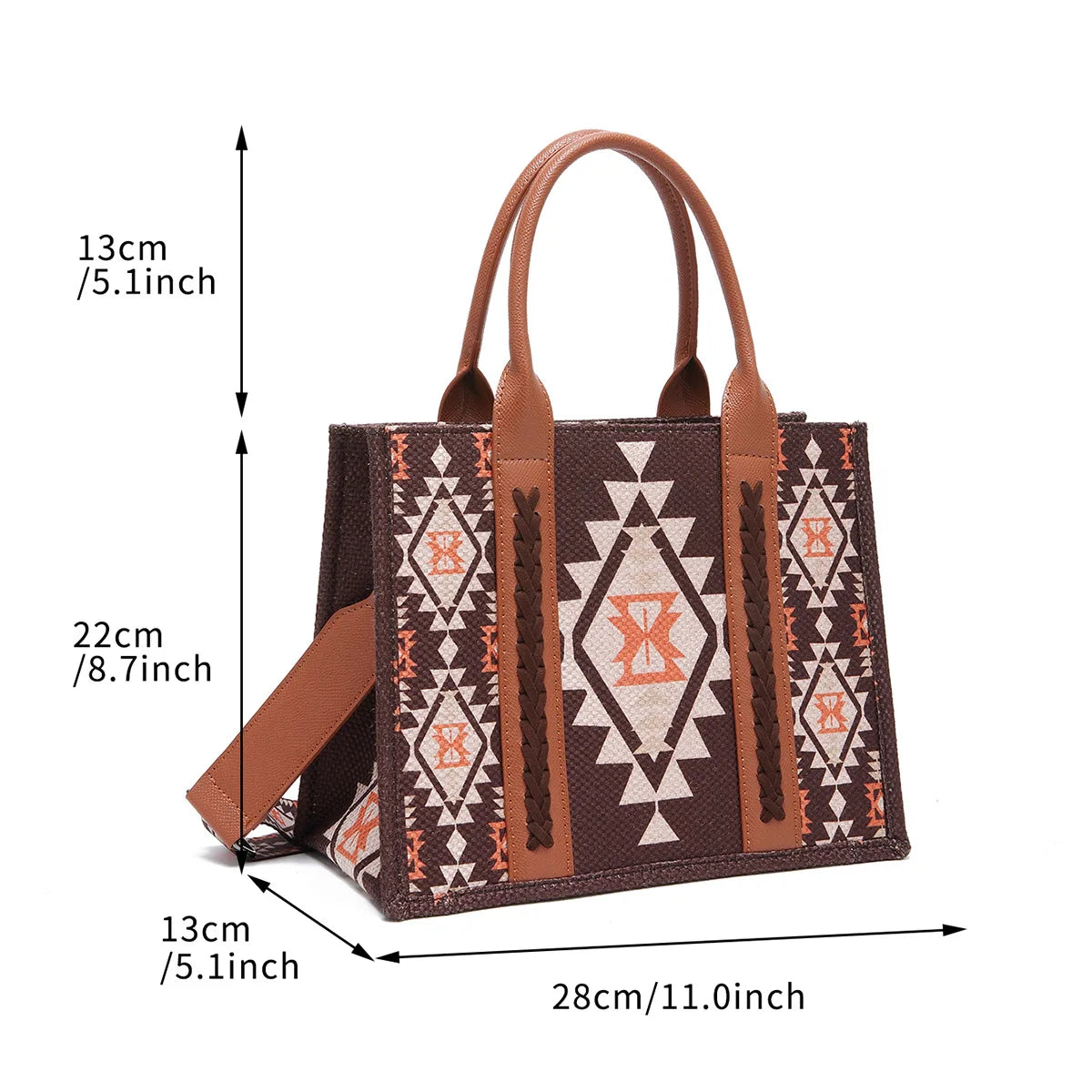 Retro Women Cotton Linen Handbag Large Capacity Western Boho Aztec Wide Shoulder Tote Bags with Coin Wallet Lady Bucket Purse