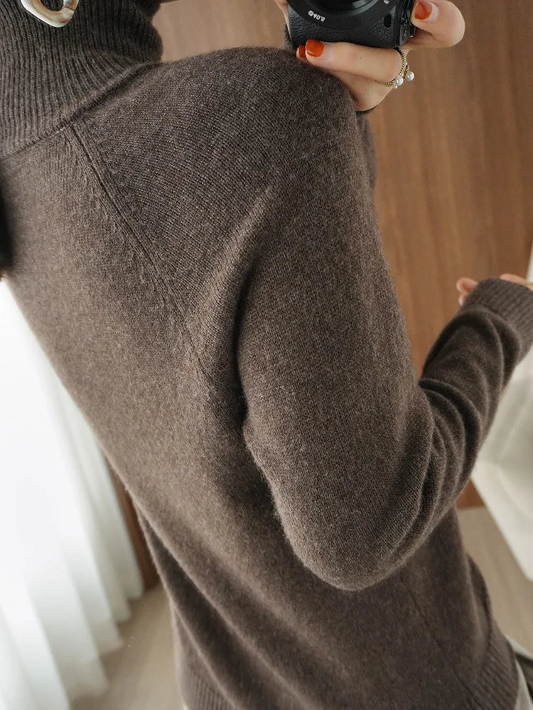 Fashion Basic Autumn Winter  Merino Wool Sweater Mock Neck Cashmere Pullover  Solid Color Soft Long Sleeve Clothing Tops