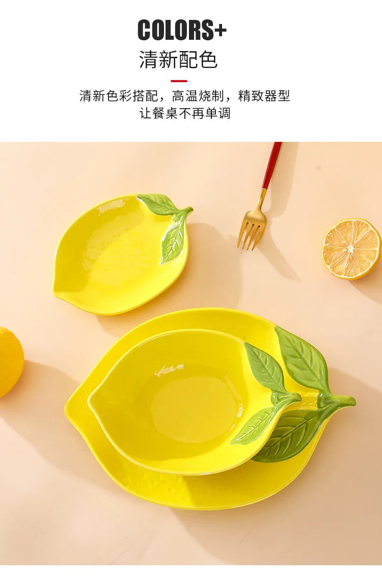 Creative Cartoon Lemon Shaped Ceramic Salad Bowl Soup Bowl Family Fruit Snack Plate Kitchen Utensils Accessories