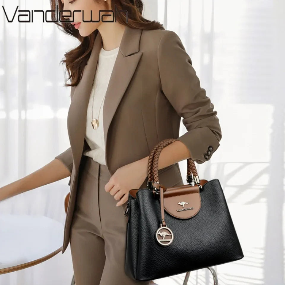 VANDERWAH 3 Layer Design Women's Handbags Luxury Designer Shoulder Crossbody Bags High Quality PU Leather Ladies Casual Tote Bag