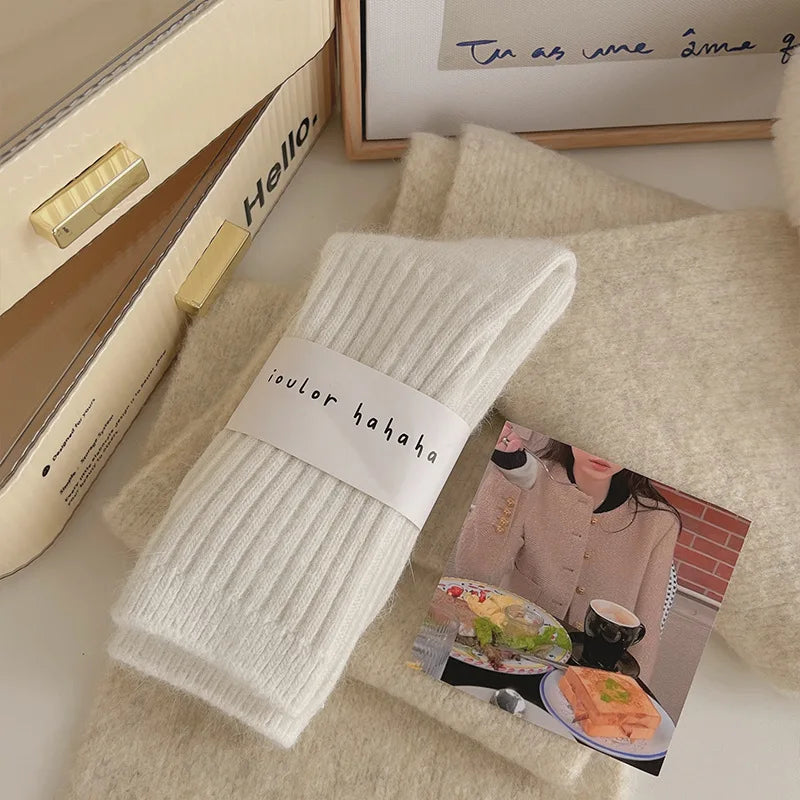 Fashion Cashmere Winter Warm Velvet Socks Thermal Thick Mid Tube Socks Stripes Long Socks For Women