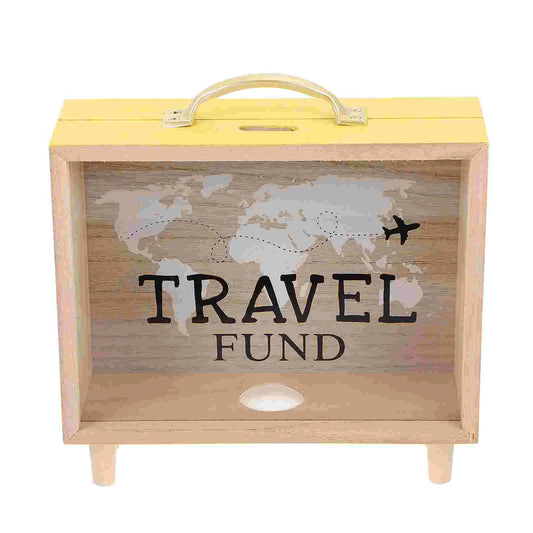 Wooden Clear Money Bank For Travel Fund Piggy Bank Vacation Fund Box Wooden Shadow Box Suitcase Bank Treasure Case Counting Home