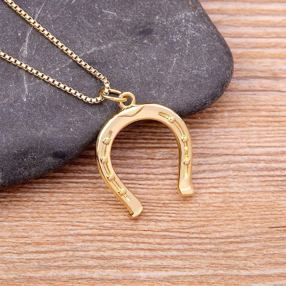 Nidin Ins Popular Fashion Classic Horseshoe Pendant Necklace Lucky Cute U Shaped Women Wedding Collier Gift Special Jewelry