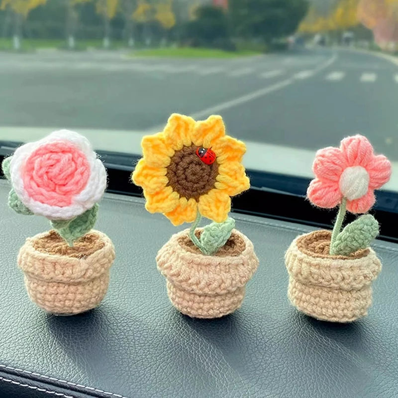 Sunflower Crochet Flowers Hand-knitted Tuilp Flower Potted Finished Crochet Woven Flowers Pot Mother's Day Gift Girasol