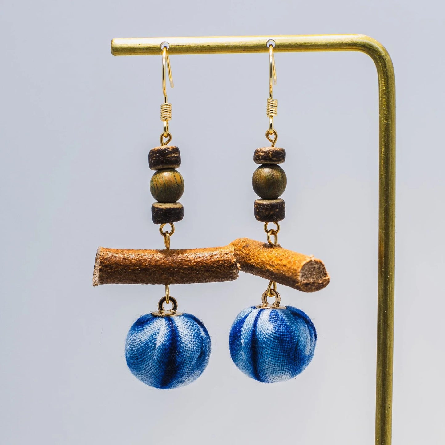 A pair of handmade indigo tie dye earrings with a shabby style, Chinese retro and ethnic style Women's Accessories