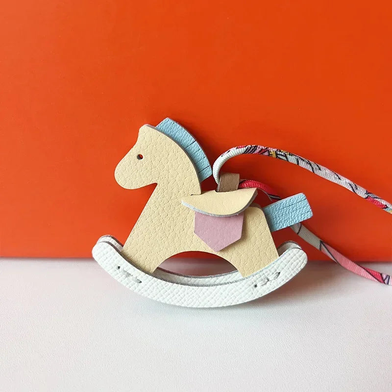 New Design Leather Rocking Horse Pendant Phone Charms Colorful Luxury Girl Woman Bag Keychains Lanyard for Keys Smartphone Strap