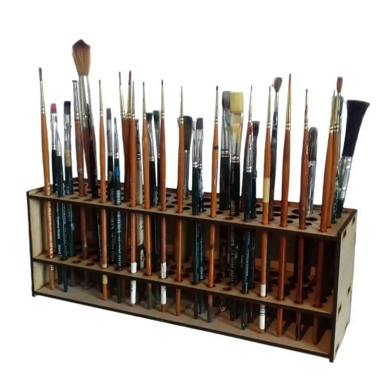 Paint Brush Stand 67 Hole Wooden Paint Brush Rack Square Display Stand Art Supply Storage Organizer for Pens Pencils and Art