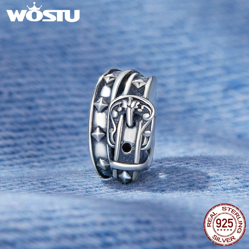 WOSTU Vintage 925 Sterling Silver Western Cowboy Leather Pendant Dream Catcher Charm Fit Original Bracelet DIY Jewelry Making