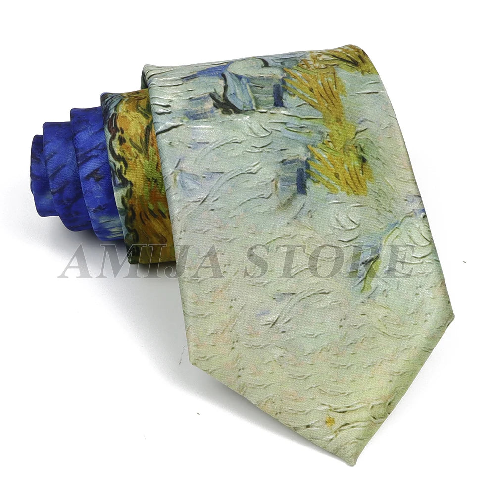 Vintage Imitation Silk Ties Men's Fashion 8cm Graffiti Painting Floral Necktie For Men Wedding Business Soft Printing Tie Wed Gi