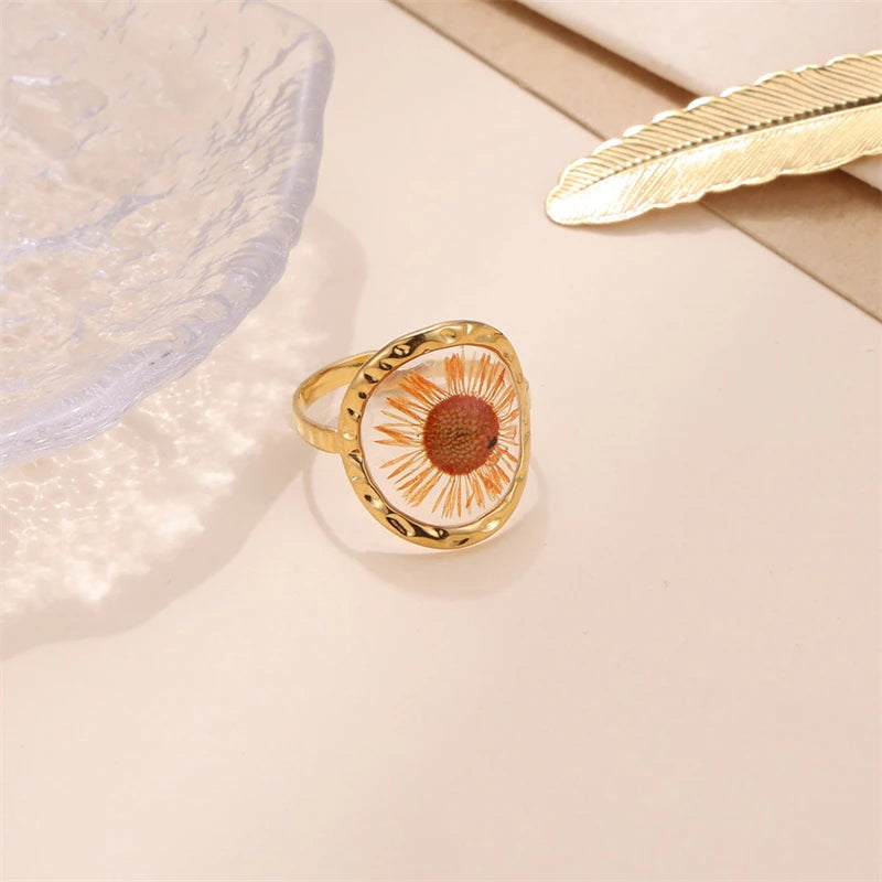 D&Z Ins Retro Women's Fashion Jewelry Eternal Flower Series Stainless Steel Ring Love Accessories Open Ring