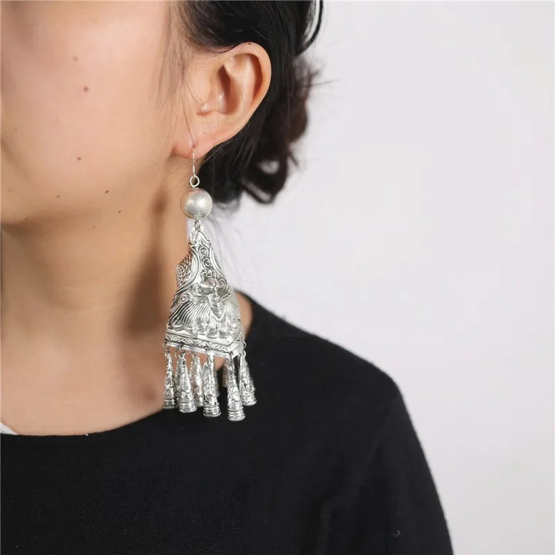 Pendant Perforated Jewelry Horn Shaped Tassel Earrings Women's Accessories Silver Earrings Fashion Party Earrings