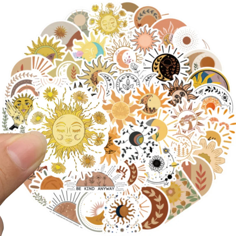 10/25/50pcs Boho Bohemian Sun Flower Stickers Graffiti DIY for Guitar Laptop Pad Phone Luggage Water Bottle Scrapbook Toy