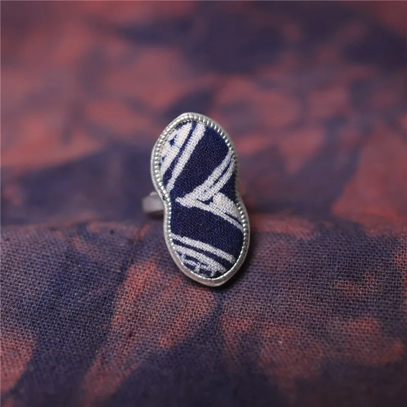 Old Chinese Miao Handmade Depiction Of Plant Dyes Adjustable Size Jewelry Ring