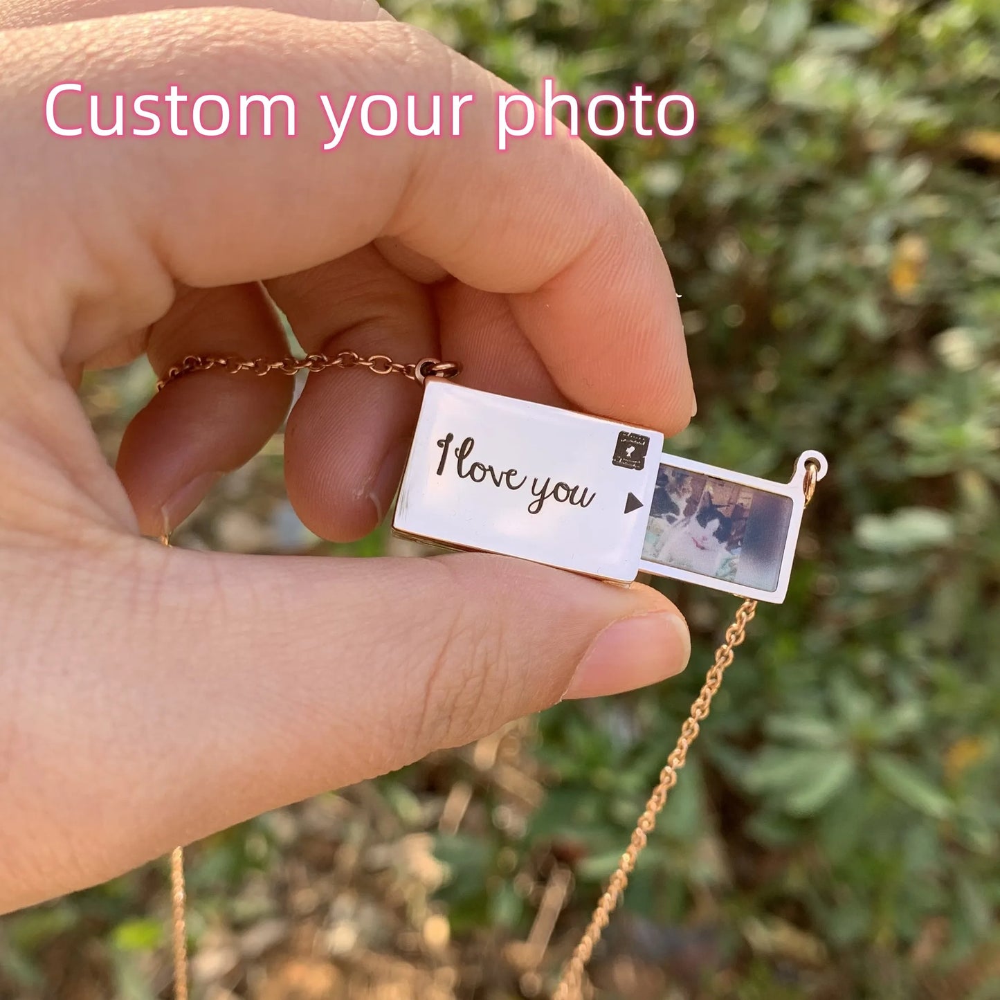 Stainless Custom Photo Message Envelope Necklace Pull-Out Envelope Pendant for Women Customized Name Jewelry Gift Mother's Day