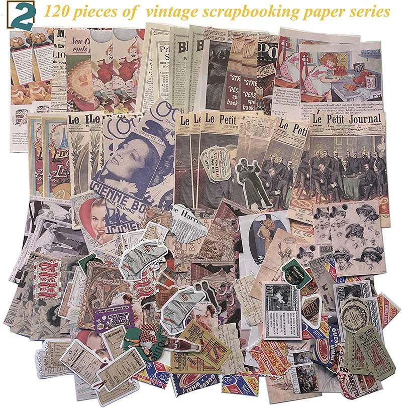 230 Pcs Vintage Journaling Scrapbooking Supplies Scrapbook Stickers Paper for Bullet Journals DIY Art Craft with Lace Sticker