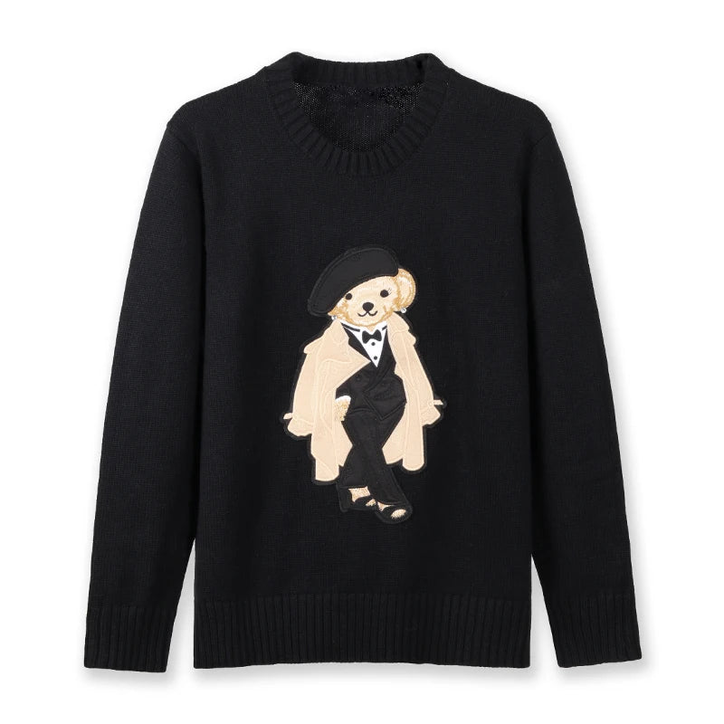 Tuxedo Bear Cashmere Sweater Knit Pullover Tops Long Sleeve O-neck Autumn Winter Women RL Knitted Coat Lauren's Jumper Knitwear