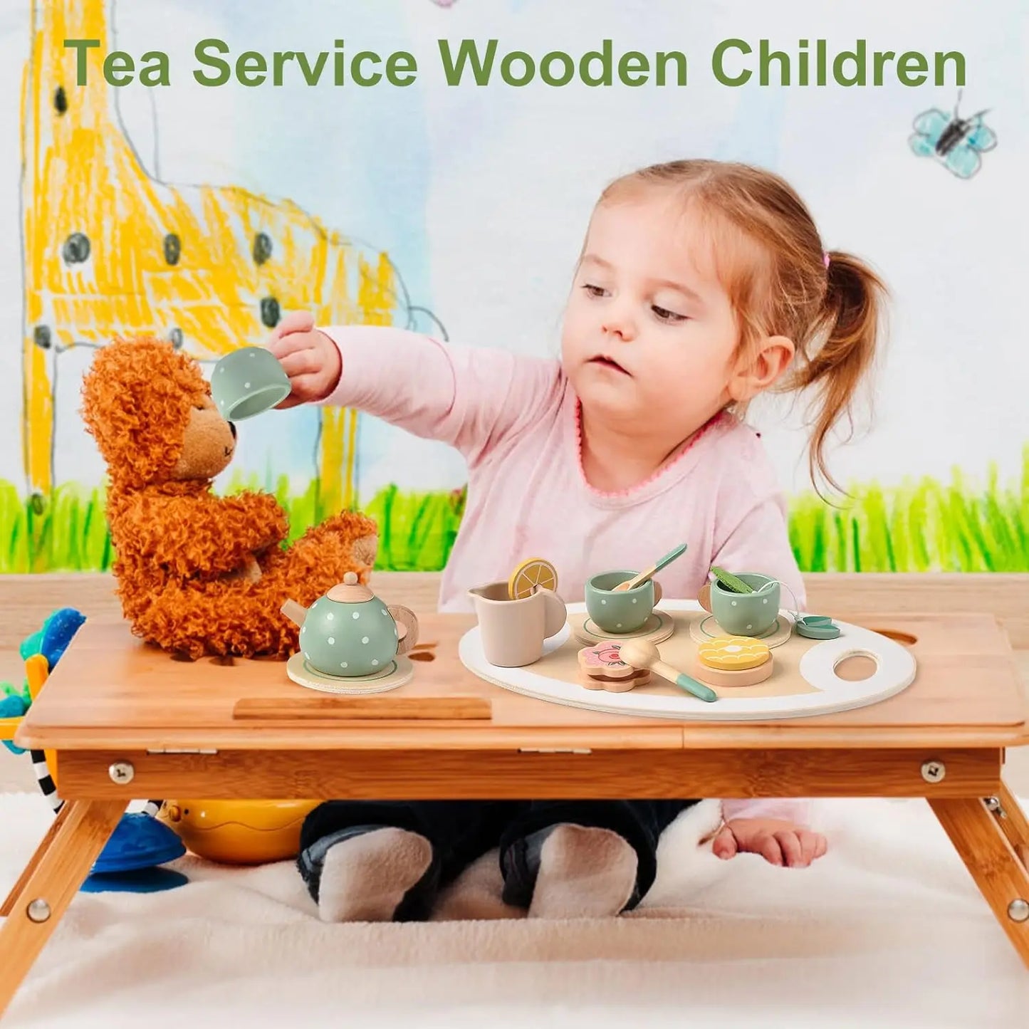 Kids Wooden Toy Ice Cream Counter Playset Tea Party Set Toy Montessori Pretend Play Kitchen Toy Role Play Game for Children Gift