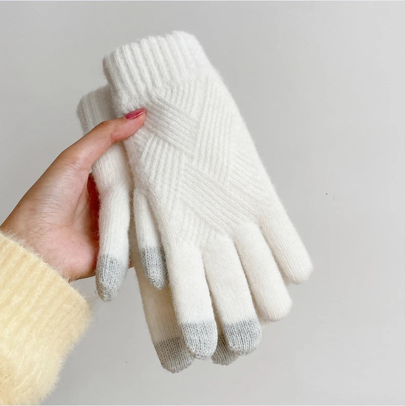 Fashion Cashmere Women Men Winter Cashmere Cold Protection Double-layer Thickening Warm Touch Screen Knitted Woolen Gloves