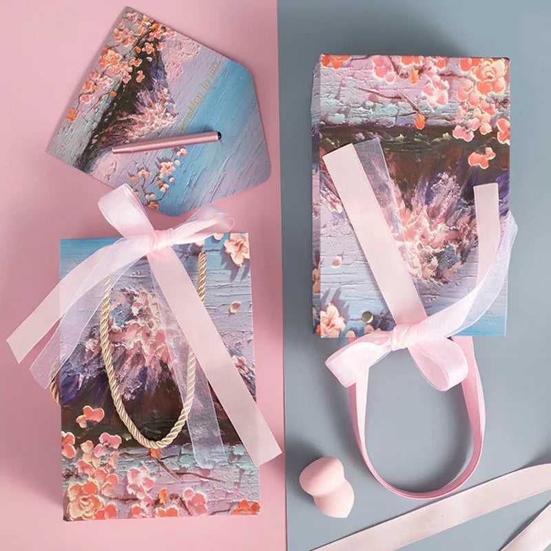 Flower Gift Packaging Bag 3D Cloud Oil Painting Paper Bag Valentine'S Day Birthday Wedding Party Favor Bag Clothes Store Handbag