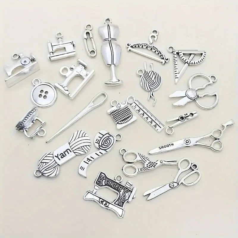 Mix 100/bag 100 vintage sewing machine small scissors hanger tape measure zinc alloy pendant necklace DIY jewelry pendant