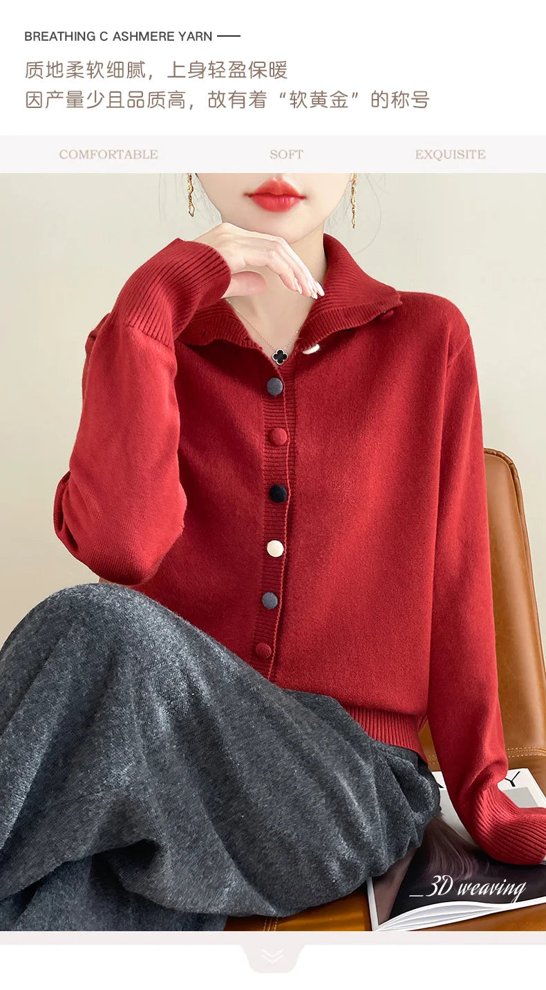 2024 New Cashmere Cardigan Women Long Sleeve Sweaters Cashmere Cardigan Autumn Winter Women  Knitwear Fashion Coat