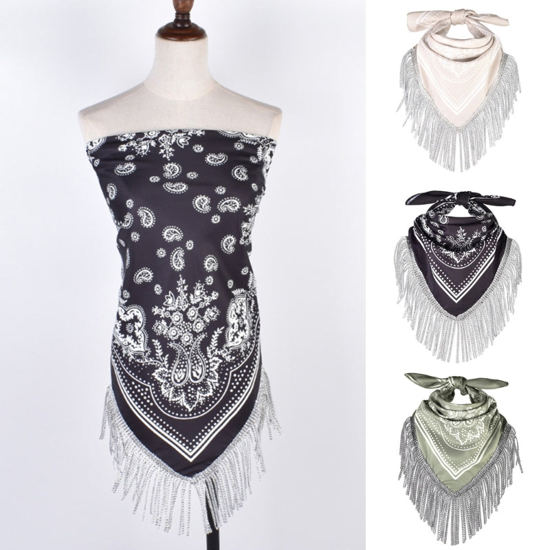 Cowgirl Bandanas Shawl Rhinestones Fringe Paisley Scarf Bachelorette Bandanas Cowboys Bandanas Rhinestones Neckerchief