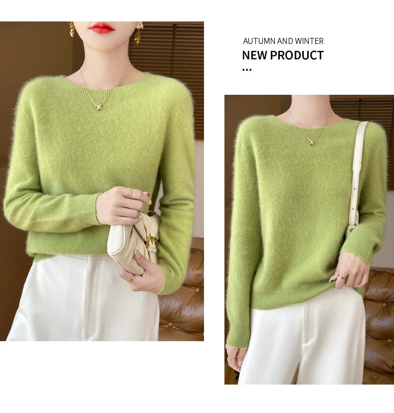 Autumn Winter Women Clothing O-Neck Pullover 100% Merino Wool Sweater New Fashion Cashmere Tops Bottoming Long Sleeve Knitwear