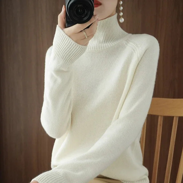 Women Autumn Winter Turtleneck Sweater Elegant Slim Solid Ribbed Knitted Cashmere Jumpers Female Long Sleeve Pullover Knitwear