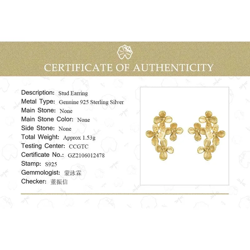 Lotus Fun Unusual Luxury Osmanthus Flowers Stud Earrings for Women Real 925 Sterling Silver 18K Gold Wedding Fashion Jewelry