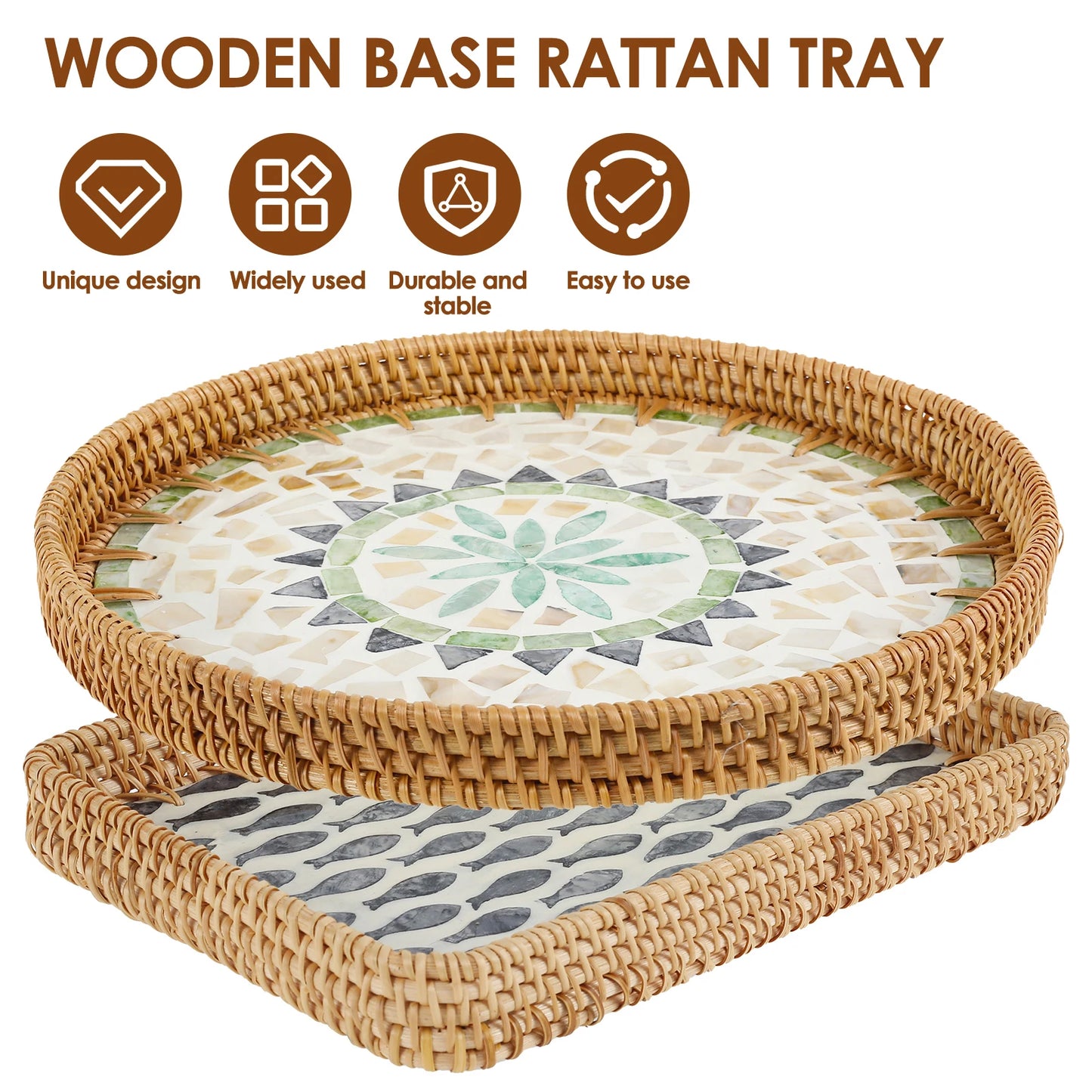 Boho Rattan Food Tray Handwoven Rectangle/Round Decorative Rattan Basket Multifunction Fruit Snack Basket Home Kitchen Supplies