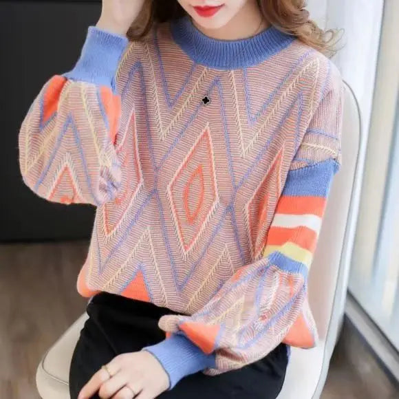 New Autumn/Winter Fashion Trend Lazy and Loose Fit Large Size Colored Versatile Cashmere Women's Long Sleeve Knitted Sweater