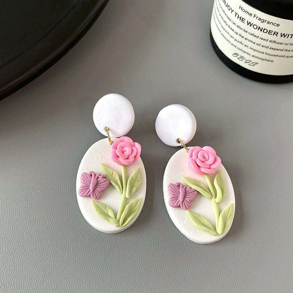 AENSOA Handmade Delicate Floral Polymer Clay Earrings for Women Colorful Cluster Flowers Drop Earrings Lightweight Jewelry 2023