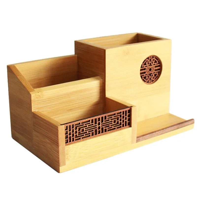 2022 Desktop Finishing Box Wooden Office Stationery Storage Box Pen Holder Creative Combination Multi-function Pen Holder