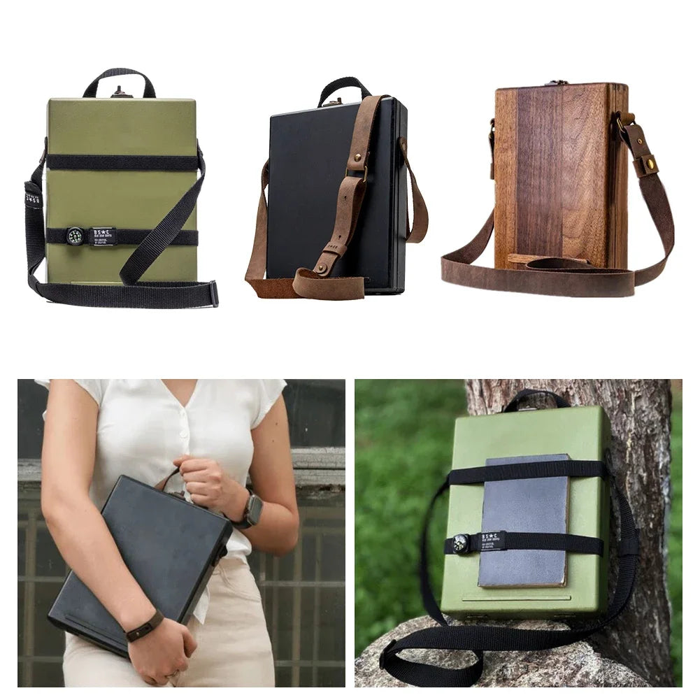 Multifunction Outdoor Crossbody Gift Brush Storage Postman Briefcase Retro Portable Artist Tool Pencil Writer Messenger Wood Box