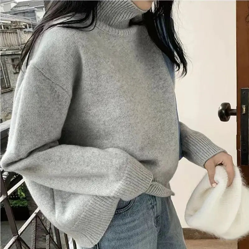 Turtleneck Cashmere Sweater Women Korean Style Oversized Knitted Pullovers Autumn Winter Casual Loose Solid  Sweater 2024