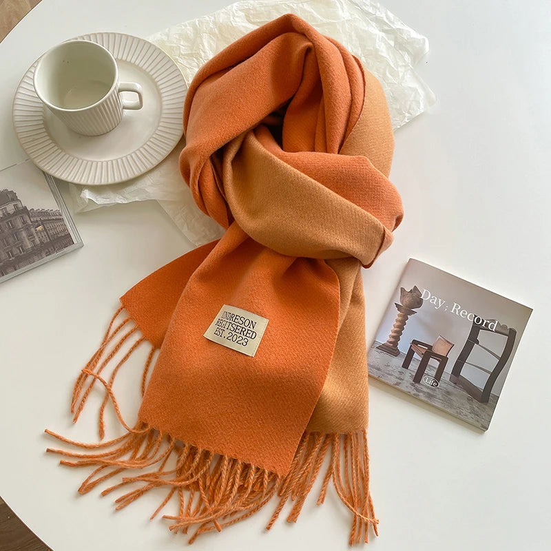 2023 New Fashion Cashmere Scarf Warm Winter for Women Korean Style Knitted Solid Color Double Sided Wraps Neckerchief