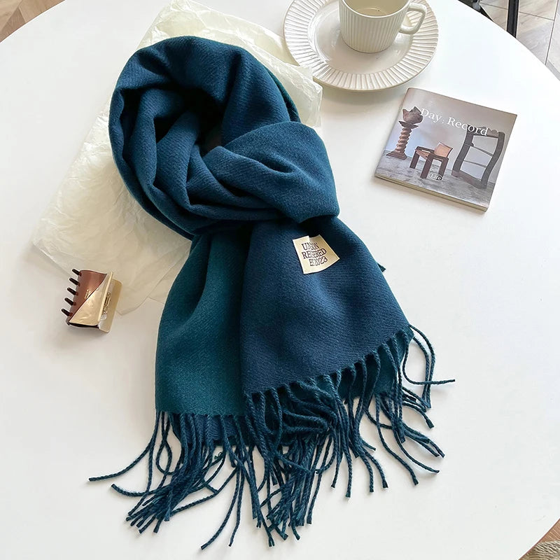 2023 New Fashion Cashmere Scarf Warm Winter for Women Korean Style Knitted Solid Color Double Sided Wraps Neckerchief