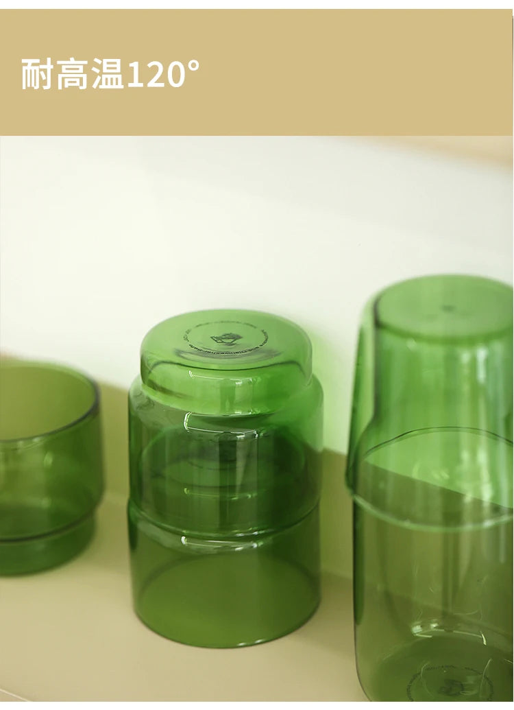 Green Glass Teacup Set for Home Office Use Heat-Resistant Glass Durable with Green Milk Mug Jug with Cup Coffee Mugs