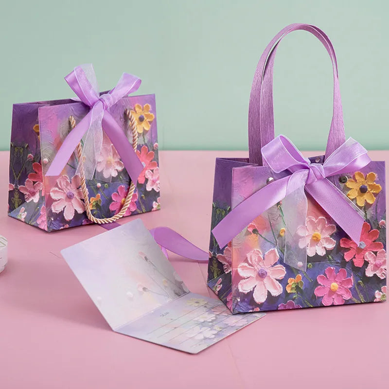 Flower Gift Packaging Bag 3D Cloud Oil Painting Paper Bag Valentine'S Day Birthday Wedding Party Favor Bag Clothes Store Handbag