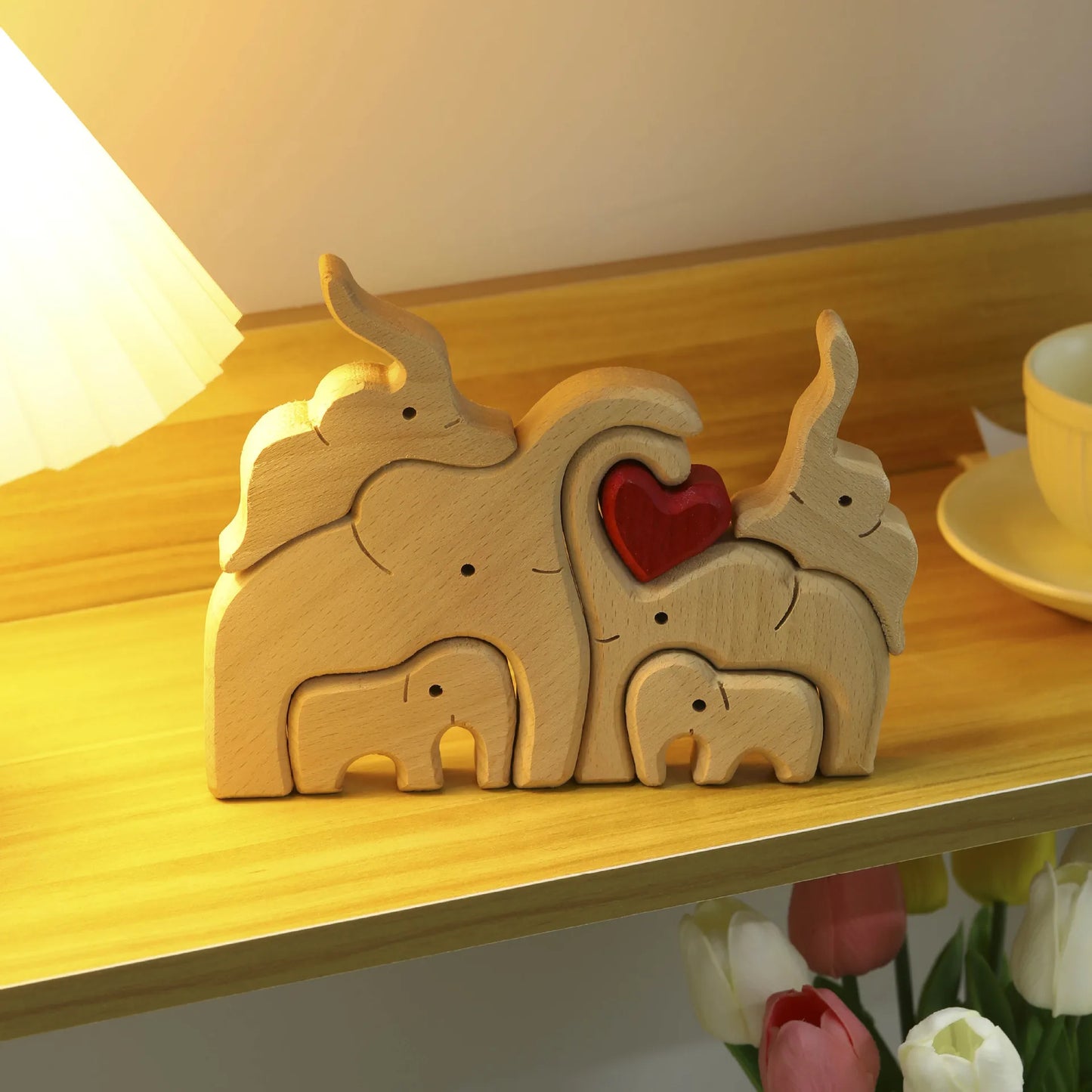 Personalized Elephant Family Wooden Puzzle Love Animal Wood Puzzle Custom Family Name Sculpture Free Engraving Decor Gifts Valentines Gift