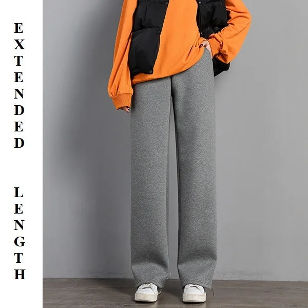 Women Warm Winter Plush Thick Pants Lambskin Cashmere Trousers High Waist Cotton Fleece Loose Female Wide Leg Pants PELEDRESS