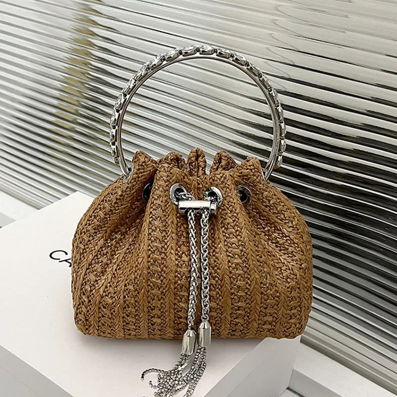 Evening Bags Straw Woven Clutch Bag Women Bow Purse Luxury Design Ladies Evening Handbag Party Banquet Bags Vacation Beach Tote