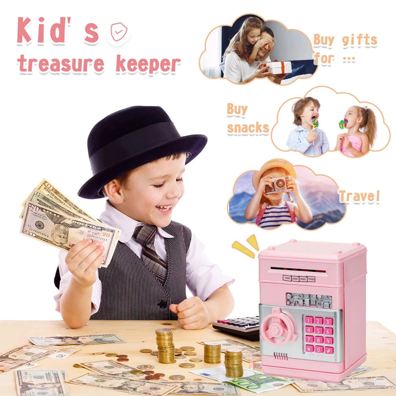 Creative Piggy Bank Automatic Mini Safe Coins Cash Saving Money Box Password Counter Code Key Lock Coin Bank ATM Child Gift