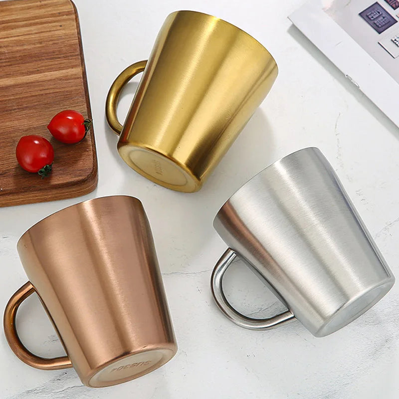 300ml 304 Stainless Steel Double Layer Mugs Portable Creative Water Cup Heat Insulation Cup Drinkware Household Kitchen Supplies