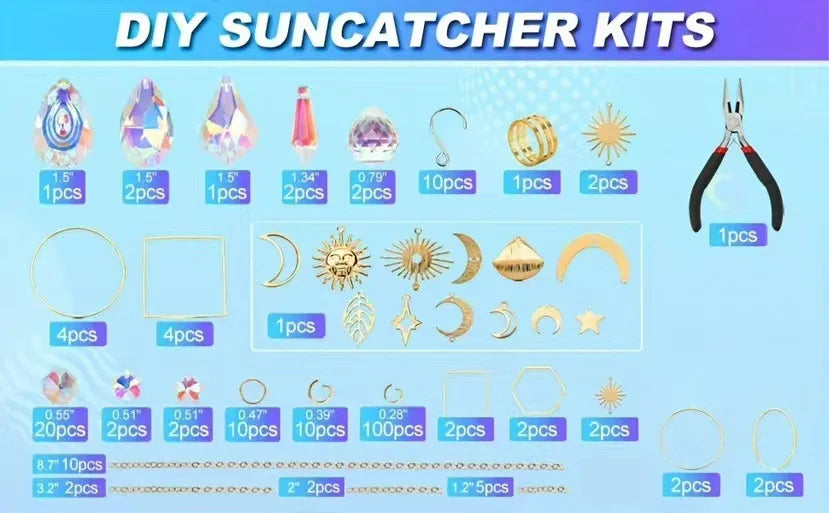 200PCS DIY Suncatcher Making Kits Crystal Prism Sun Catcher Garland Bead Chain Pendant Rainbow Maker Hanging Window Garden Decor