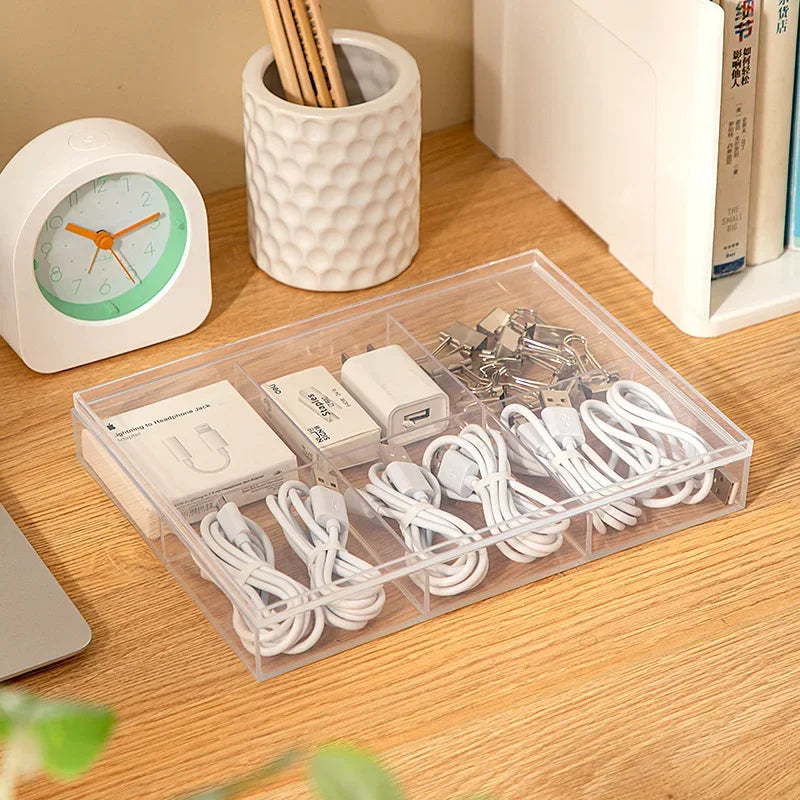 Transparent 6  Grid Dust Proof Drawer  Box Office Desk Stationery Cable Organizer Box Jewelry Makeup  Shelf